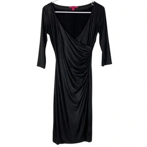 Betsey Johnson Vegan Leather Faux Wrap Dress Womens Size Small Black Half Sleeve